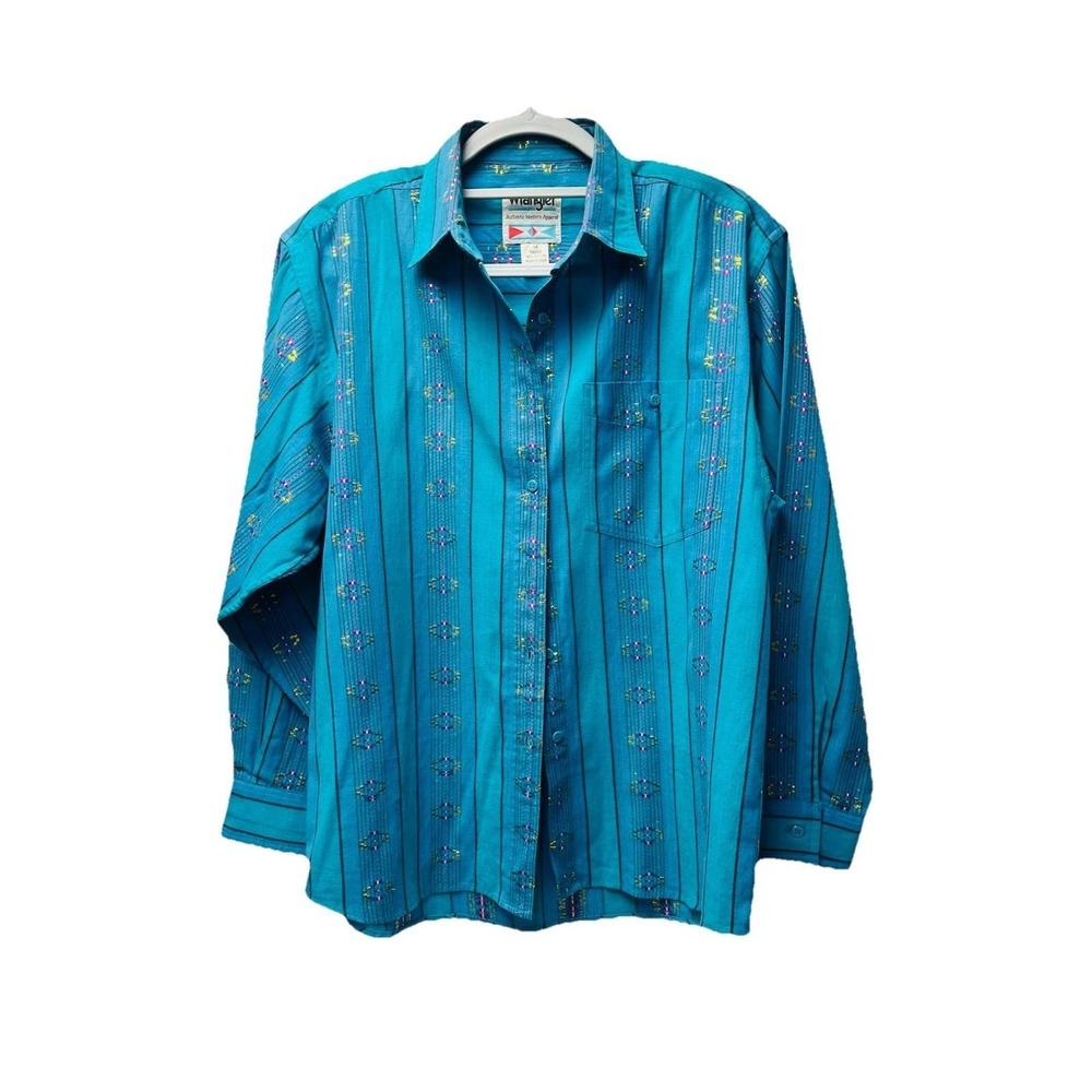 VTG Wrangler Women's M Western Shirt Metallic Aztec Striped Rodeo Retro Cowgirl
